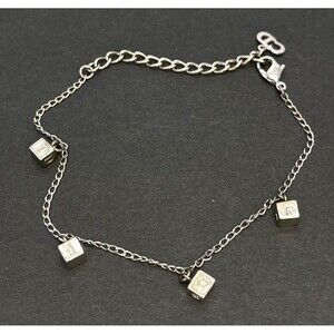Authentic Christian Dior Logo Cube Charm Silver Tone Bracelet